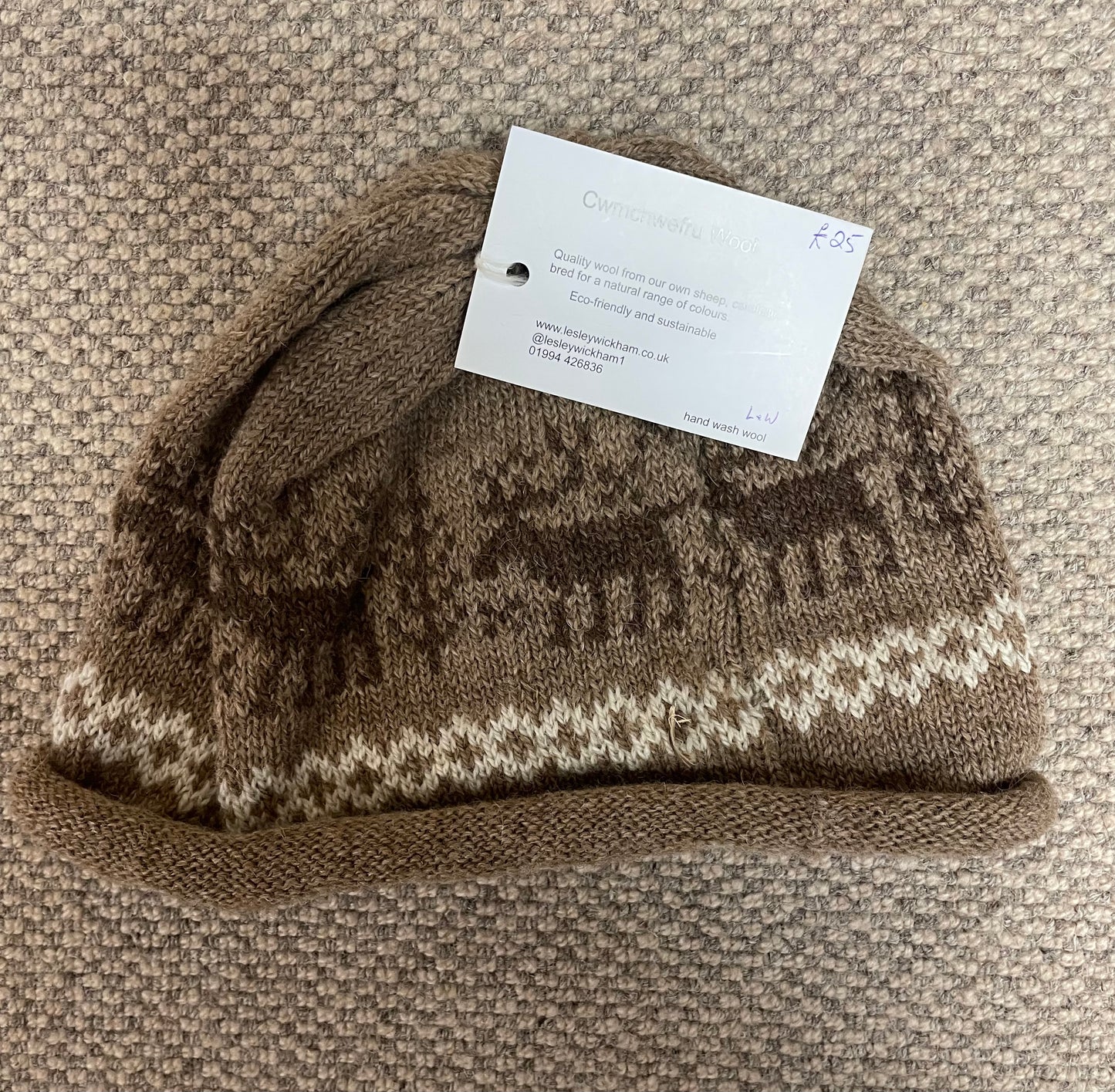 Natural coloured Wool Reindeer designed hat