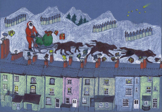 Santa flies over Castle Terrace A6 Christmas Card