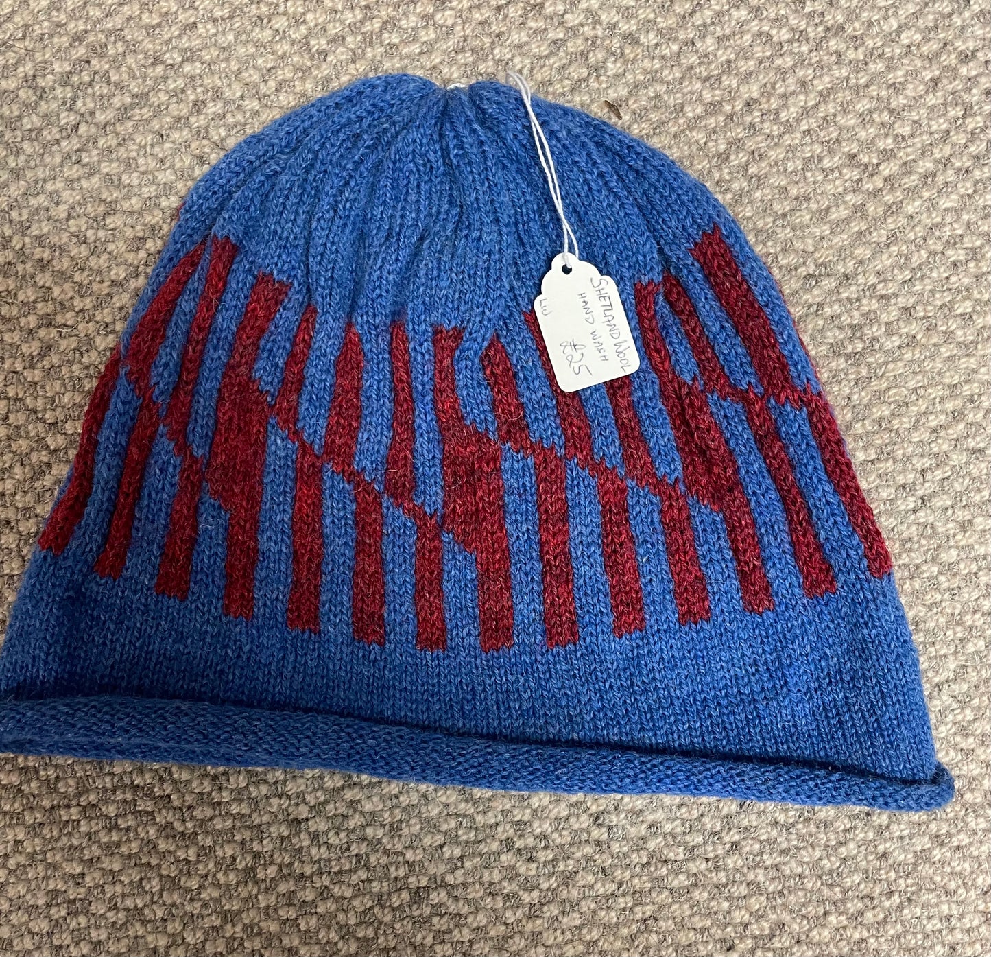 Blue and Red Shetland Woollen hat