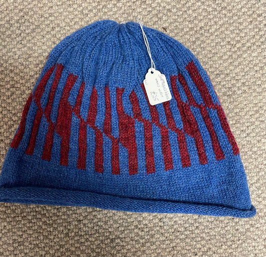 Blue and Red Shetland Woollen hat
