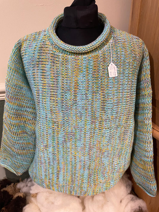 Coloured knitted roll neck jumper