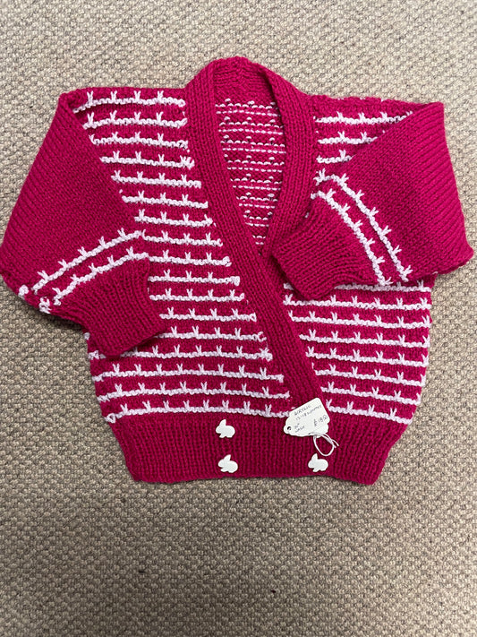 Bergundy coloured children’s  rabbit Cardigan 12 -18 months