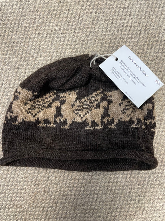 Natural coloured Wool Welsh Dragon designed Woollen hat