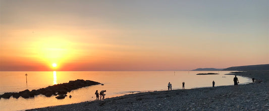 Borth Sunset Panoramic Blank Greeting Card