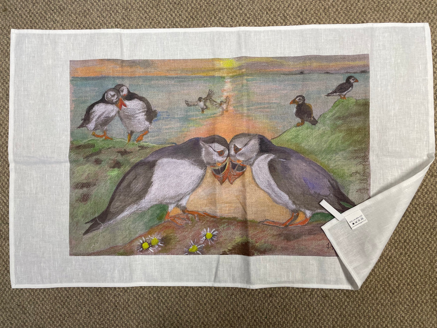 Puffin Love On Skomer Island Tea Towel
