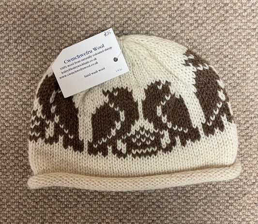 Cream and Brown Natural coloured Wool Robin designed hat