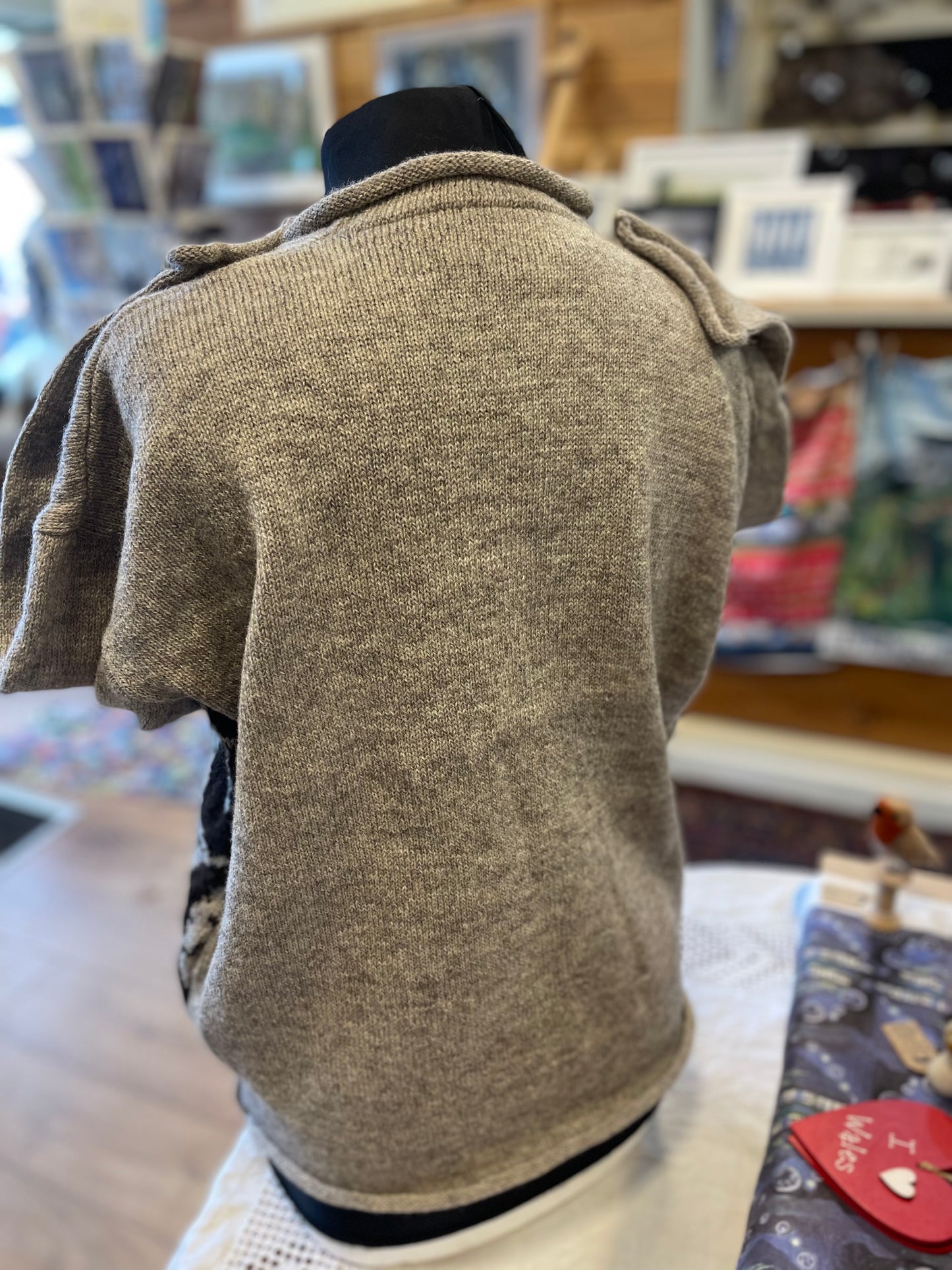 Cwmchwefru butterfly designed natural coloured wool jumper