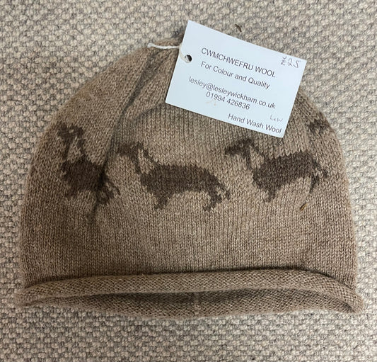 Beige Natural coloured Wool Sausage dog designed hat
