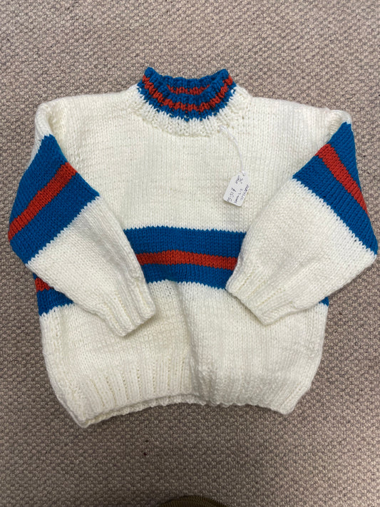 Cream and Teal blue knitted children’s jumper age 2-3 years