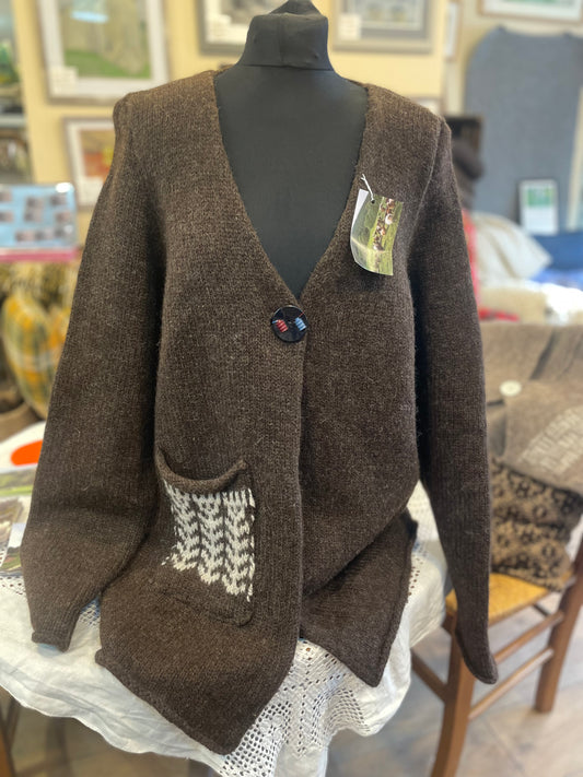 Natural brown coloured wool Cardigan