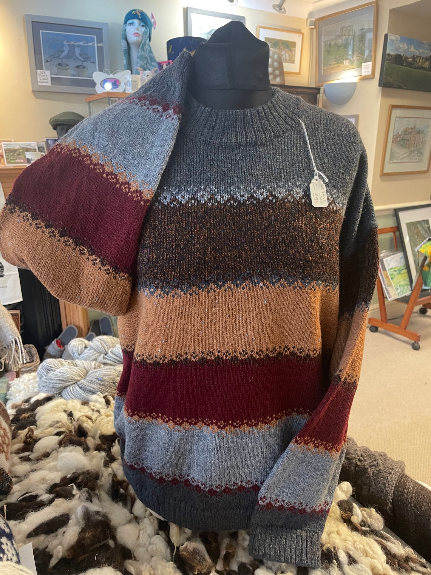 Shetland Wool Burgundy multi coloured jersey