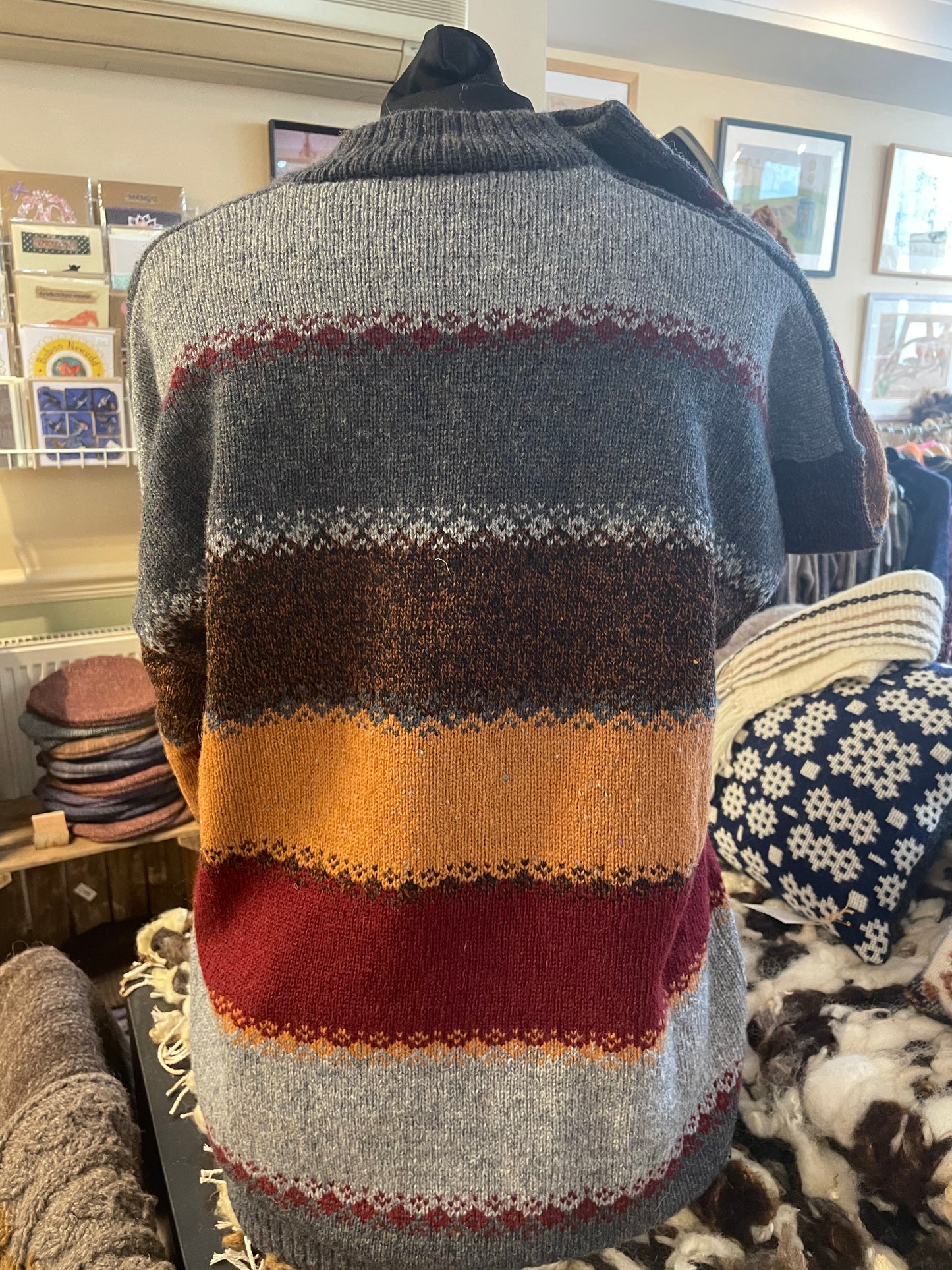 Shetland Wool Burgundy multi coloured jersey