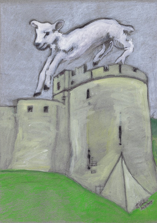 The Lamb Jumped Over the Castle A5 Blank Greeting Card