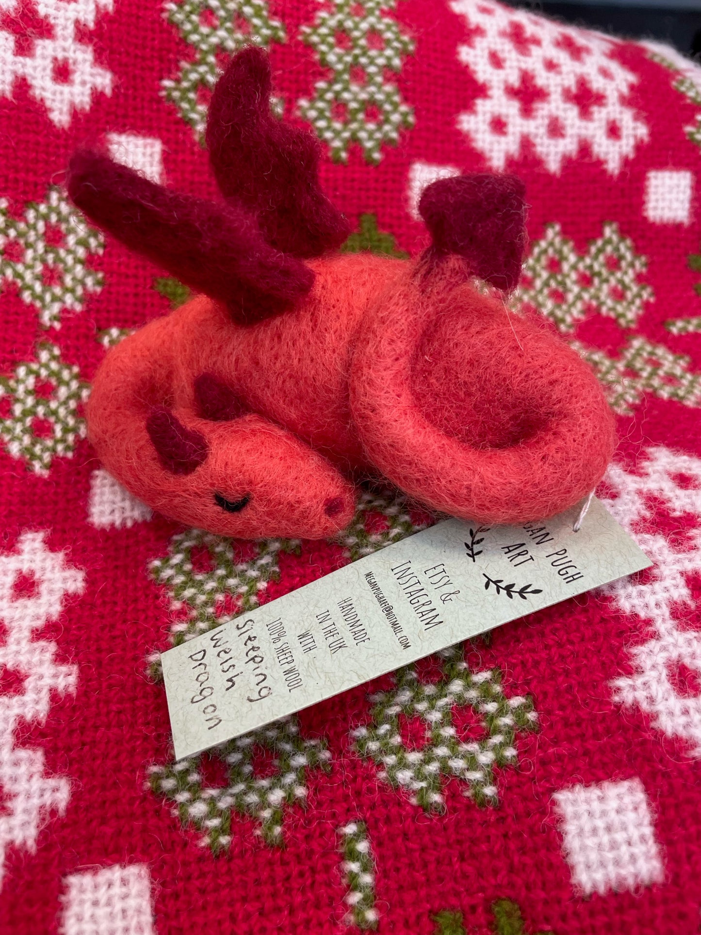 Sleeping Welsh Dragon Wool Felted