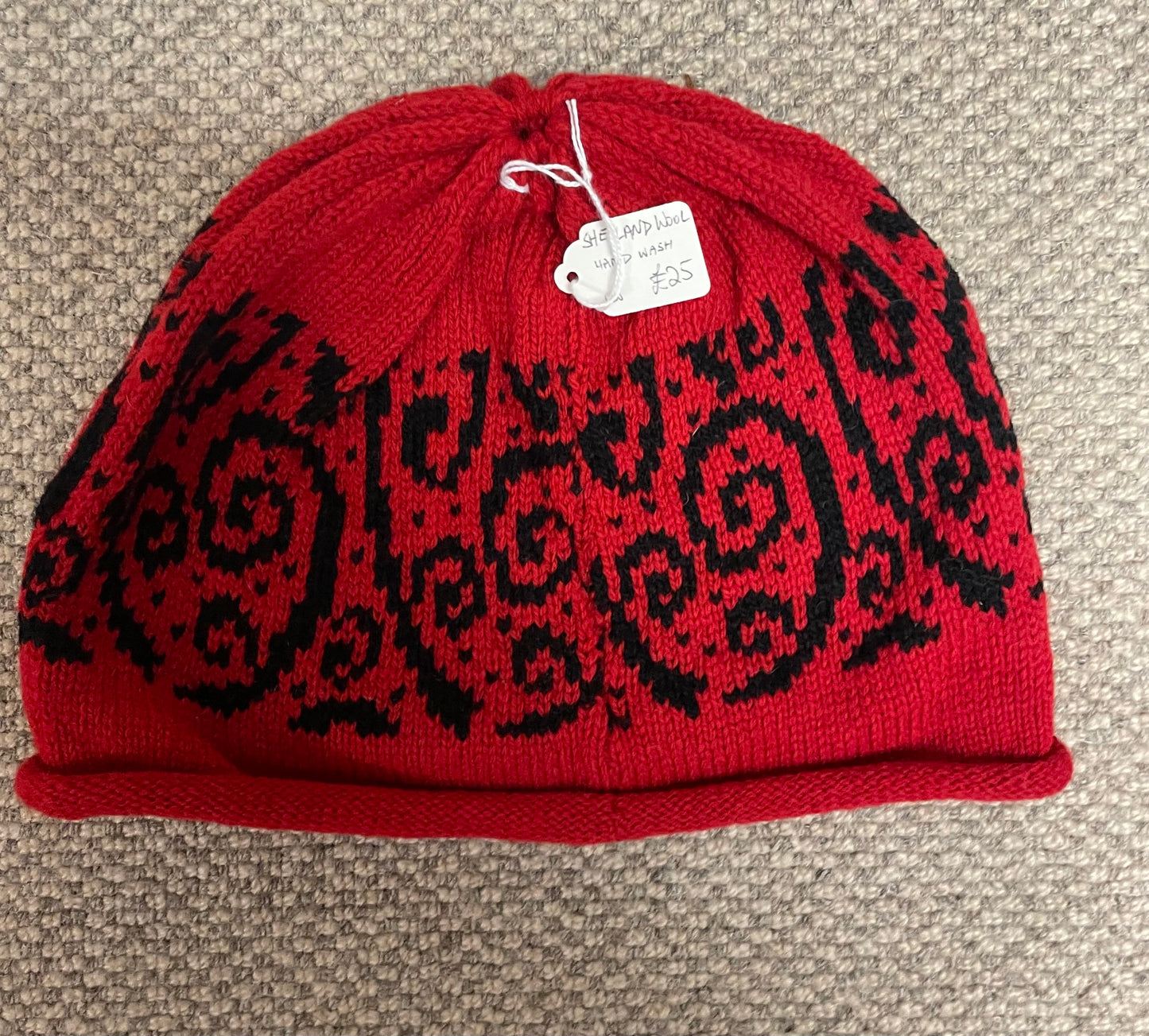 Red and Black  Shetland Woollen hat