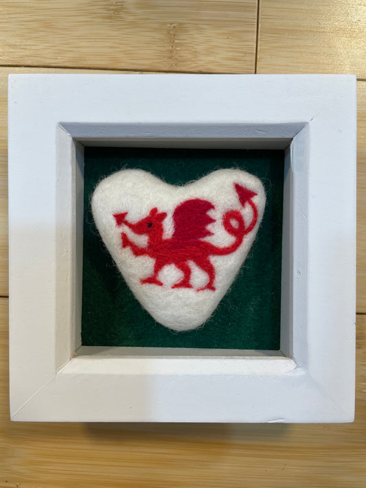 Original Felted Welsh Dragon Framed Heart