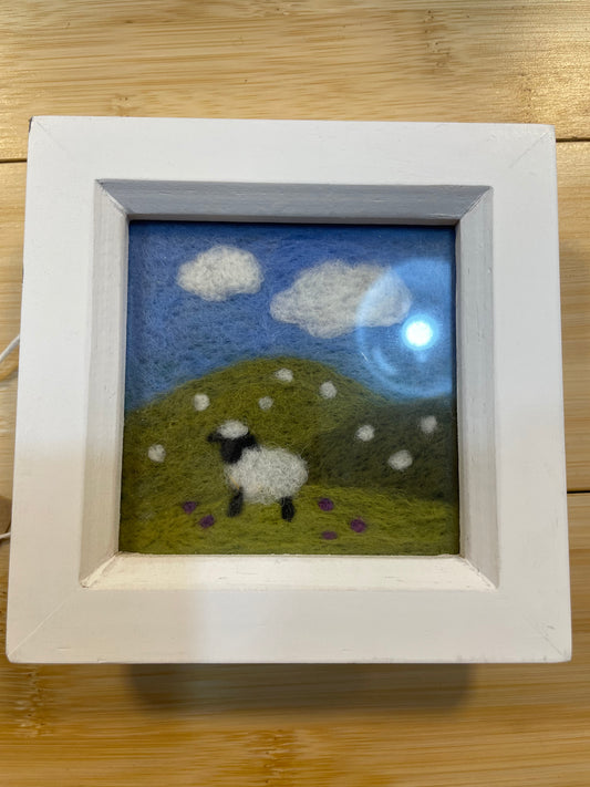Original Felted Sheep Picture and Hills