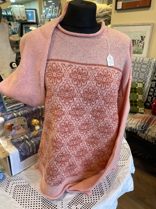 Cwmchwefru designer Shetland rose wool jumper