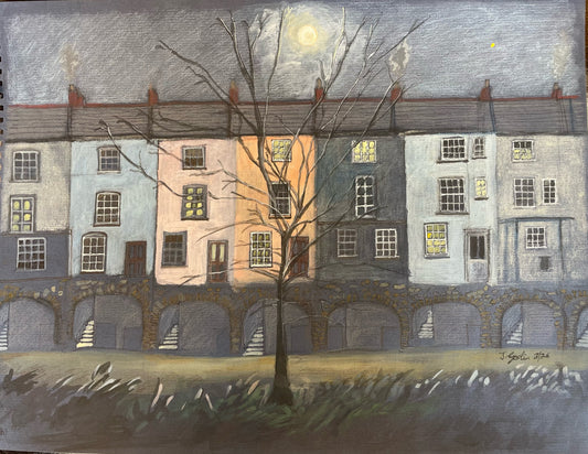 Harvest Moon over Bridge Street A5 Greeting Card