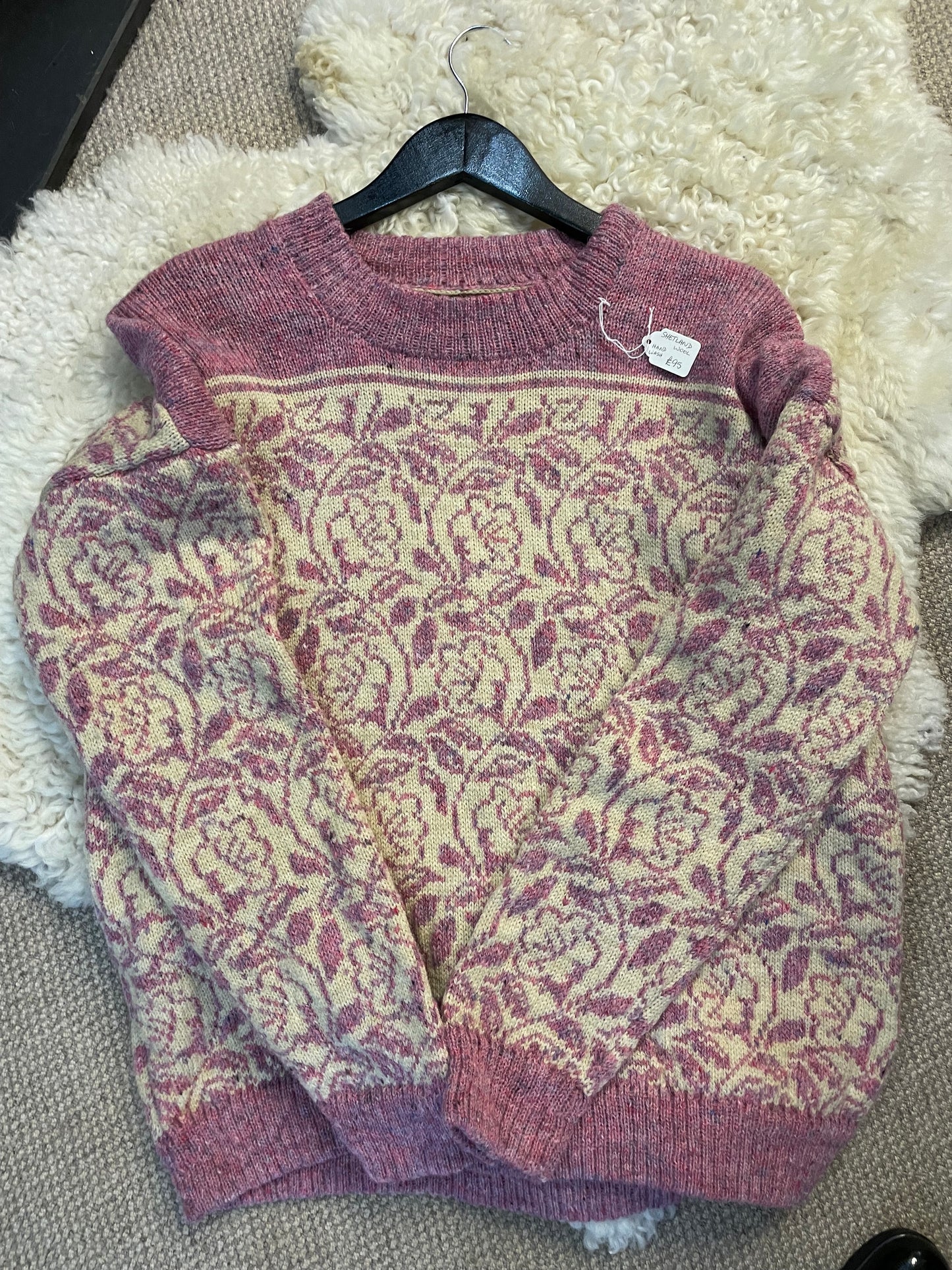 Shetland Rose design  coloured wool jumper