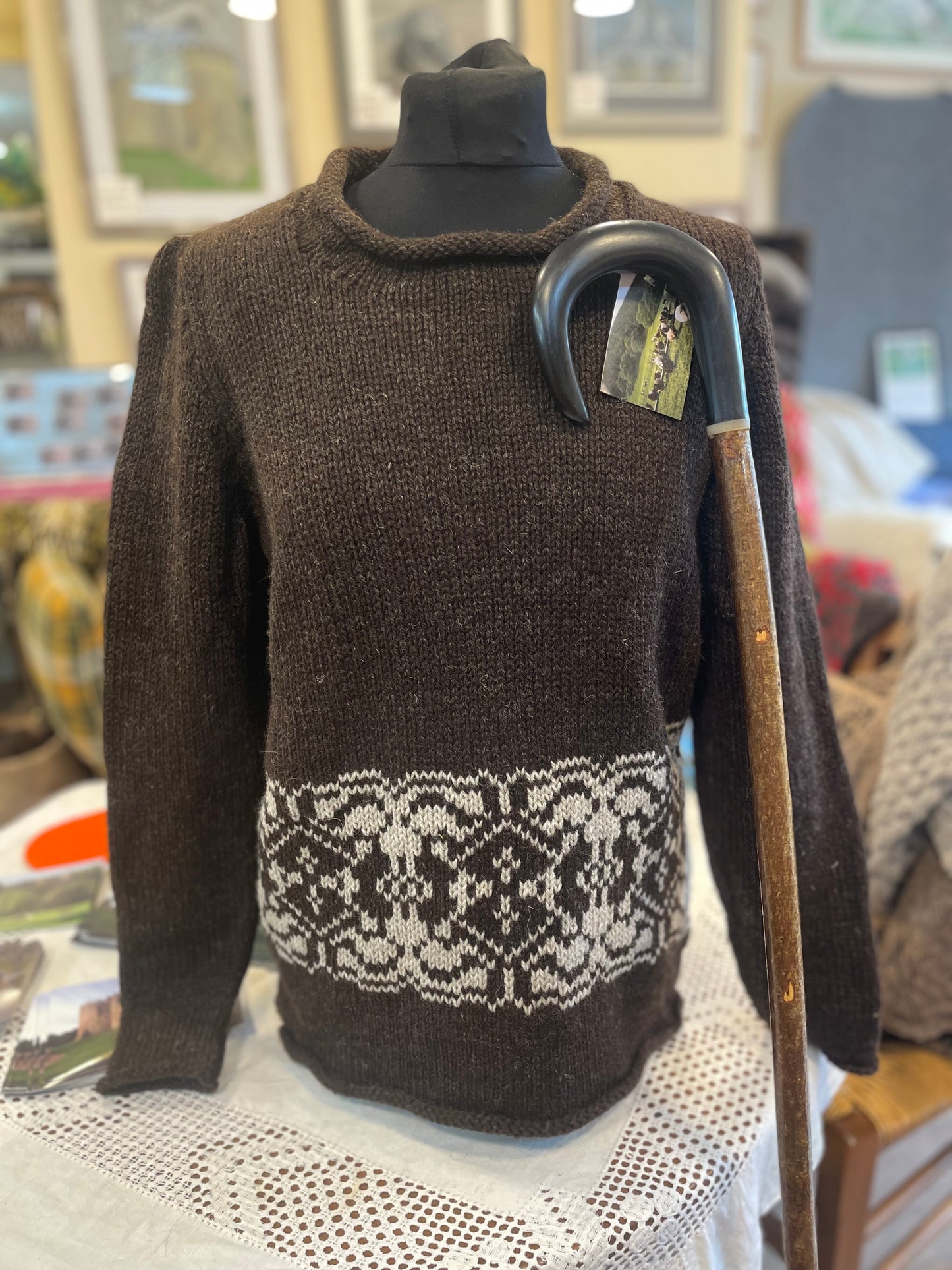 Natural brown coloured woollen Jersey with diamond design