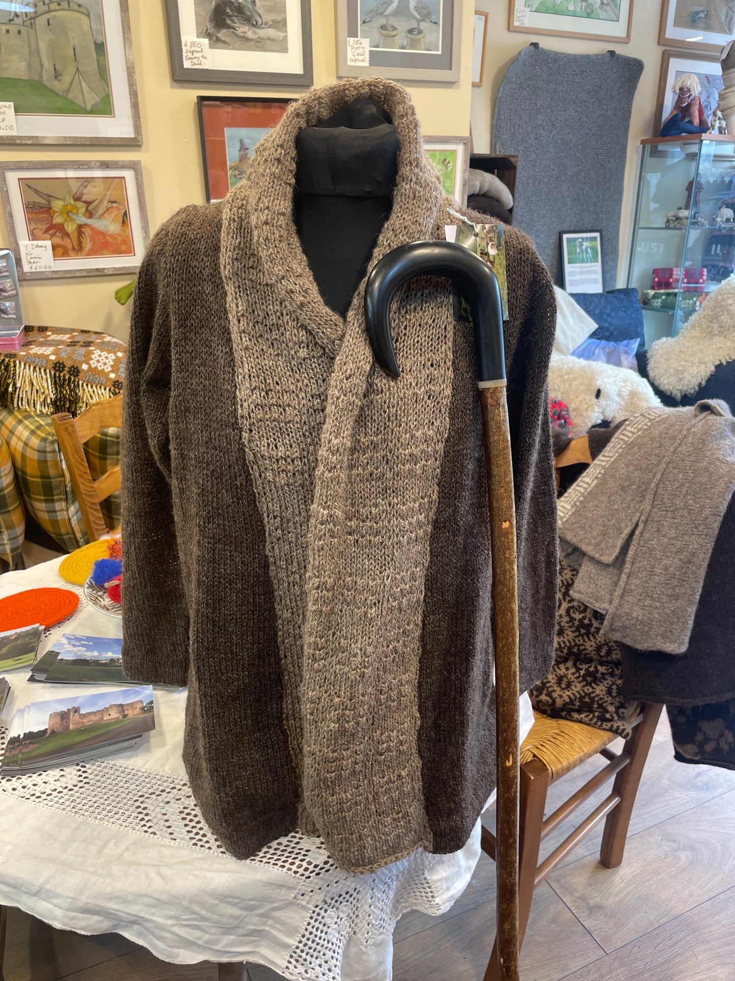 Natural brown and beige coloured wool Cardigan