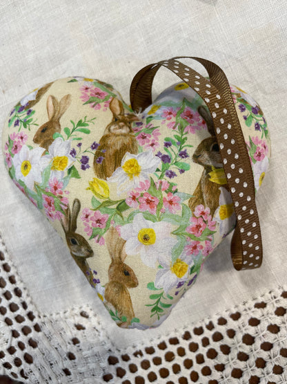 Fabric Rabbits and Daffodils Heart