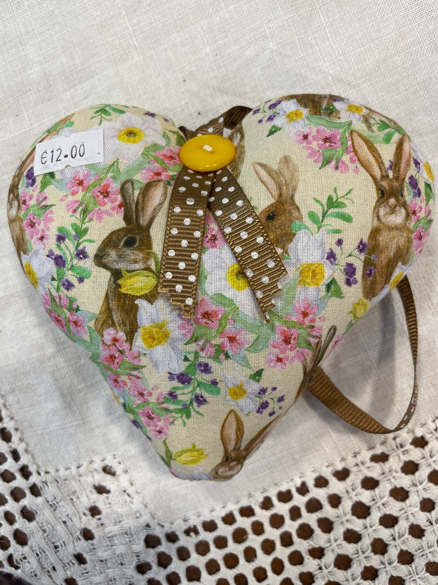 Fabric Rabbits and Daffodils Heart