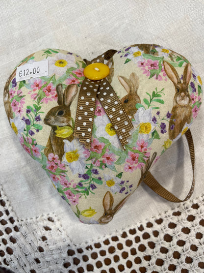 Fabric Rabbits and Daffodils Heart