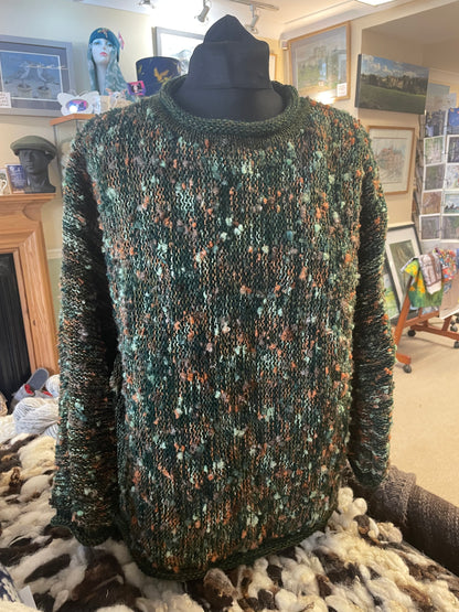 Green mottled knitted roll neck jumper