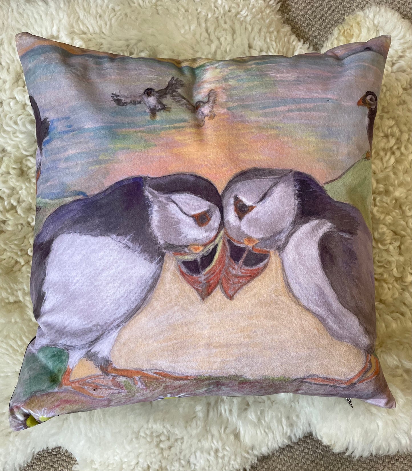 Puffin Love on Skomer Island Cushion