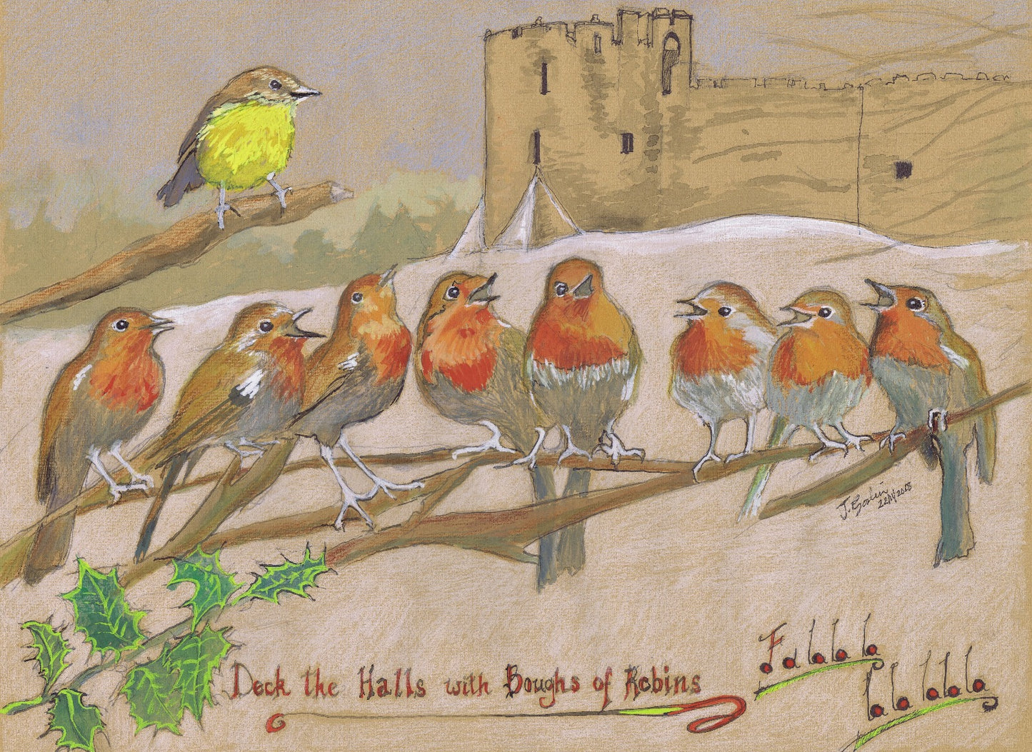 Deck the Halls with Boughs of Robins Christmas Card