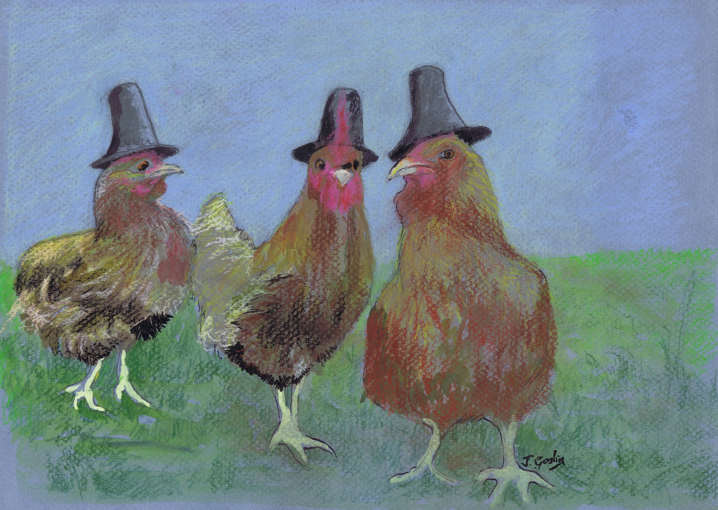 Three French Hens A5 Blank Greeting Card